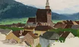 Ferdinand Brunner, View of a village (study), oil on panel