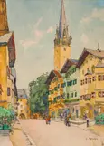 Karl Felkel, Kitzbühel, chalk, watercolour on paper