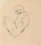 Antoine Pevsner, Crouching nude, pencil on paper