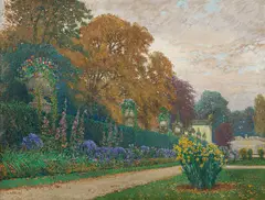 Hans Wilt, Summer idyll in the Mirabell Garden in Salzburg, 1915, tempera on paper