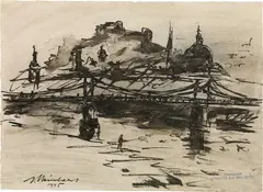 Anton Steinhart, Salzburg, 1945, India ink, washed on paper