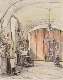 Herta Czoernig-Gobanz, Geburtskirche, Wien, 1944, coloured pencil on paper