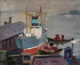 Sándor Zugor, The Dock", Brooklyn, 1958, oil on canvas on cardboard