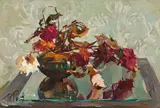 Floral still life by Tatiana Nikolaevna Golembievskaya, oil on press board, offered Apr 2022