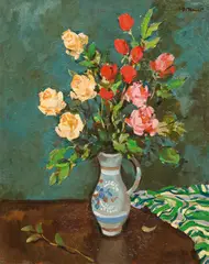 Anton Vorauer, Still life with roses, oil on canvas