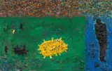 Gunter Damisch, Blaufeld - Seitlicher Steher, 1995, oil on canvas; unframed