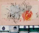 Rudolf Polanszky, Sitzbild, 1983/84, mixed media on paper and photos on panel; framed