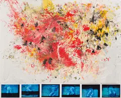 Rudolf Polanszky, Wälz- und Rollbild, 1984, mixed media on paper and photos on plate; framed
