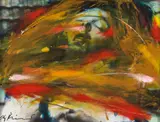 Arnulf Rainer, Als Toter auf dem Dach, 1973, oil on photograph, mounted on wood; framed
