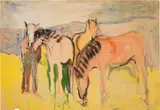 Hans Staudacher, Horses, watercolour on paper; framed