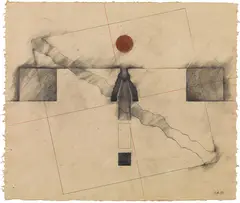 Raimund Abraham, Untitled, 1984, mixed media on laid paper; framed
