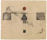 Raimund Abraham, Untitled, 1984, mixed media on laid paper; framed