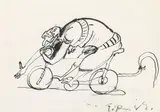 Franz Ringel, Cyclist, c. 1970, India ink on paper; framed