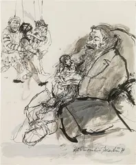 Markus Vallazza, Zu Pinocchio, India ink, wash on paper; framed