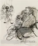 Markus Vallazza, Zu Pinocchio, India ink, wash on paper; framed