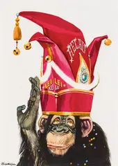 Erich Sokol, Monkey, mixed media on paper; framed