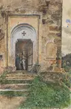 Rudolf von Alt, Entrance to the Gothic church of St. Nicholas in Gastein