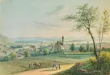 Tobias Dyonis Raulino, View of Heiligenstadt and the Danube, watercolour on paper