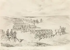 Carl Schindler, Ausmarsch aus dem Lager, pencil on paper