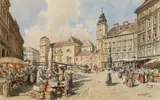 Reinhold Völkel, Market in the Freyung in Vienna, 1902, watercolour on paper