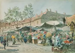Paul Kaspar, Flower market, watercolour on paper