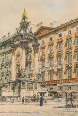 Feri Schwarz, Vienna, "Vermählungsbrunnen am Hohen Markt, watercolour on paper