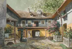 Karl Flieher, Altwiener Haushof, mixed media on paper