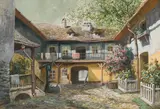 Karl Flieher, Altwiener Haushof, mixed media on paper