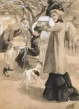 Franz von Bayros, At the riding club, watercolour on paper