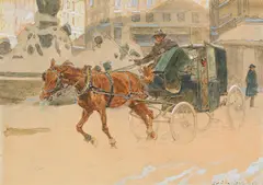 Ludwig Koch, Carriage at Neuer Markt, Vienna, 1920, watercolour on paper