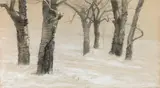 Bare trees in winter by Emilie Mediz-Pelikan, 1897, chalk and coloured pencil on carton, sold Mar 2022