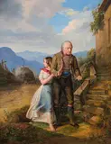 August Heinrich Mansfeld, Grandfather and granddaughter, 1844, oil on cardboard