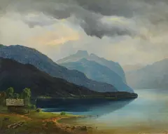 Franz Steinfeld, Lake Hallstatt, oil on cardboard