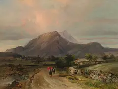 Landscape with strollers by Anton Hansch, 1847, oil on canvas, sold Mar 2022