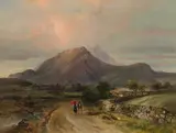 Anton Hansch, Landscape with strollers, 1847, oil on canvas