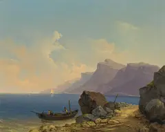Markus Pernhart, Lakeside Landscape with Fishing Boats, c. 1848, oil on canvas