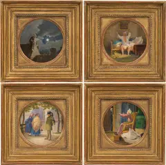 Carl Spitzweg, Erfahrungen eines älteren Mannes" (four round medaillons), 1837, oil on metal; oil on cardboard