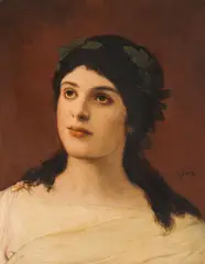 Young woman with laurel wreath by Gabriel von Max, c. 1900, oil on canvas, offered Mar 2022
