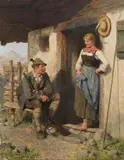 Hugo Kauffmann, Girl and hunter in front of the alpine hut
