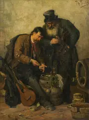 Theodor Feucht, Two buskers, oil on canvas