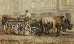 Carl Massmann, Preparing for market day, oil on canvas