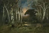 Adolf Kaufmann, Forest in moonlight, oil on canvas
