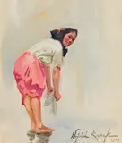 Washerwoman by Wojciech Kossak, 1933, oil, tempera on cardboard, sold Mar 2022