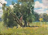 Wojciech Kossak, Landscape with grove (willows in september)