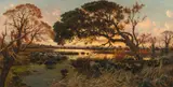 Pietro Barucci, Water buffalos in the Roman Campagna, oil on canvas