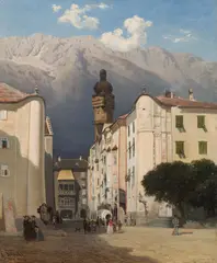 Carl Schuch, Goldenes Dachl" (Golden Roof) in Innsbruck, 1868, oil on canvas on cardboard