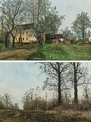 Wilhelm Hans Braun, Mixed lot 2 pieces: farmstead and forest landscape, 1896, oil on cardboard; oil on canvas on cardboard