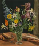 Hans Frank, Flower bouquet in a glass vase, 1942, oil on cardboard