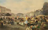 Emil Barbarini, Flower Market Am Hof, Vienna, oil on panel