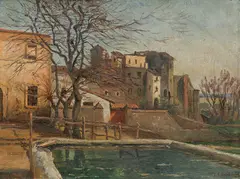 Fanny Assenbaum, Southern village, oil on canvas on cardboard